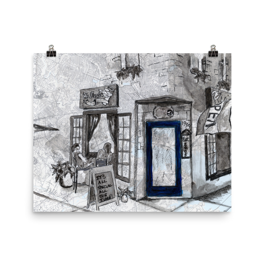 Picture of a 16x20 fine art print of Baltimore's Ale Marys painted on a map of the city