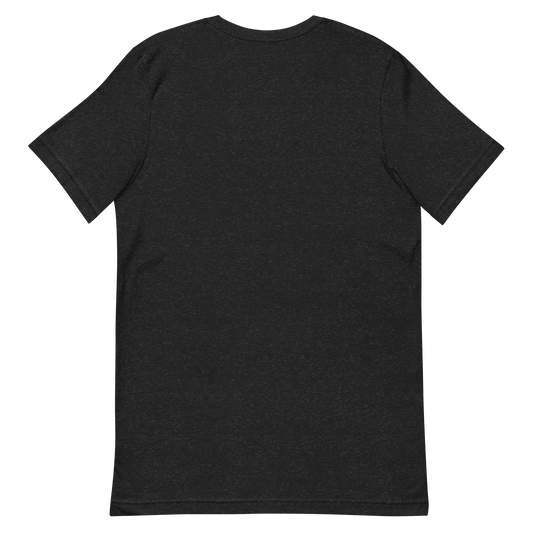 PIcture of the back of a black heather t-shirt