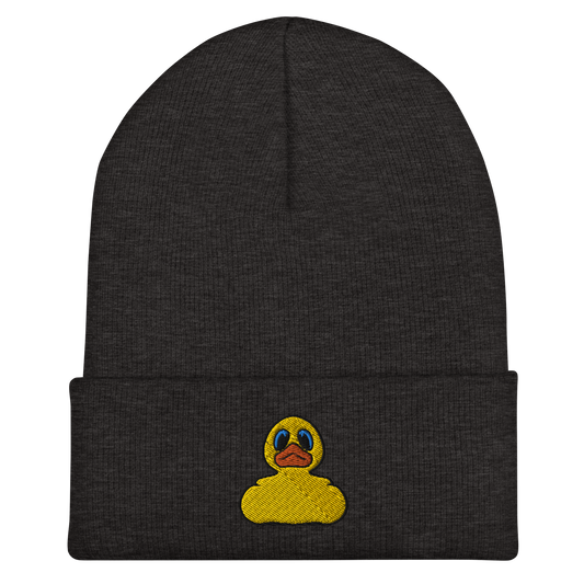 Cuffed beanie hat in gray with classic BMORE DUCKS! yellow rubber duck logo