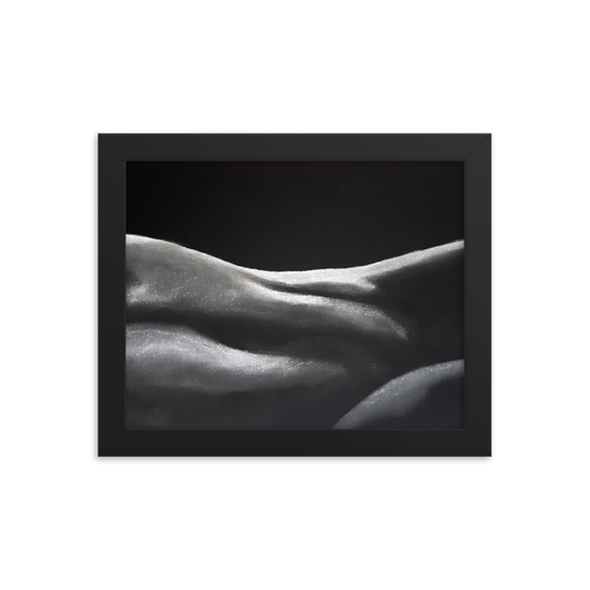 8x10 Framed print of a nude figurative painting of a woman's midsection. Framed in black