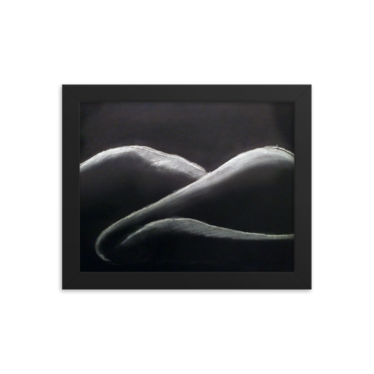 8x10 Framed print of a woman's figure in shadow, lying down. Framed in black