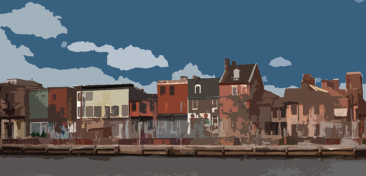 Cutout style image of Thames Street in Fells Point Maryland 