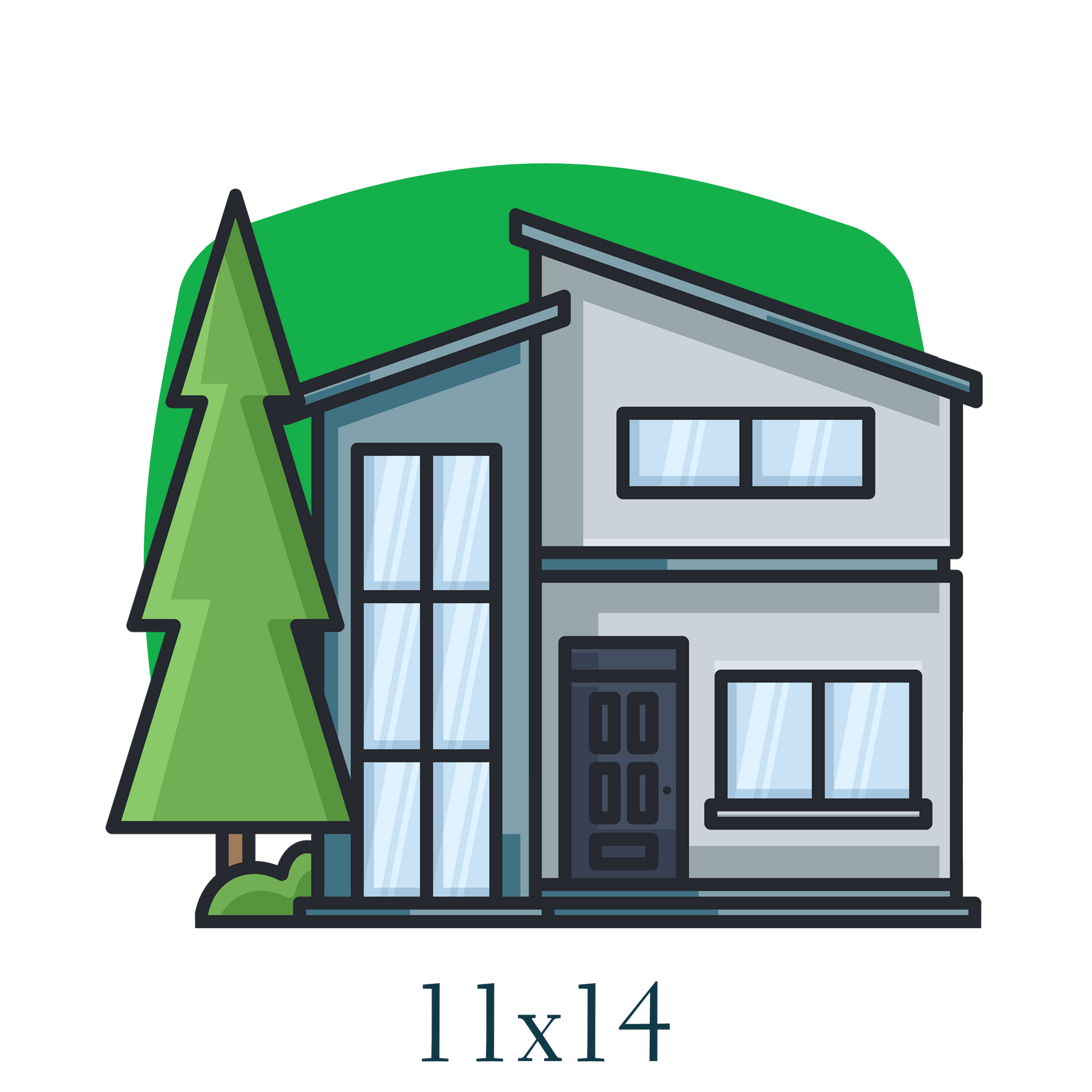 Icon of a house in front of a green background