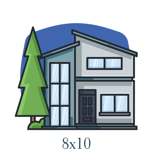 logo of house in front of blue background 