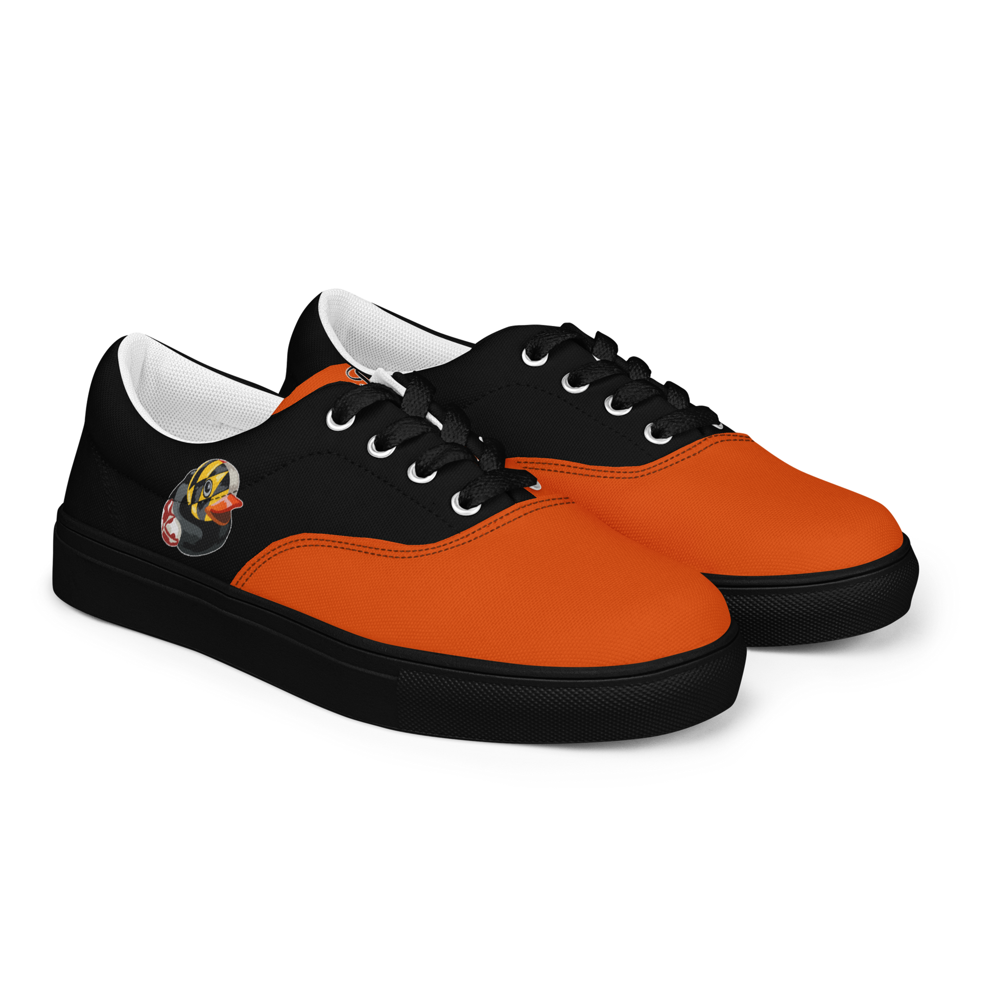 Baltimore Baseball Team Women's Lace up Canvas Shoes in Black and Orange