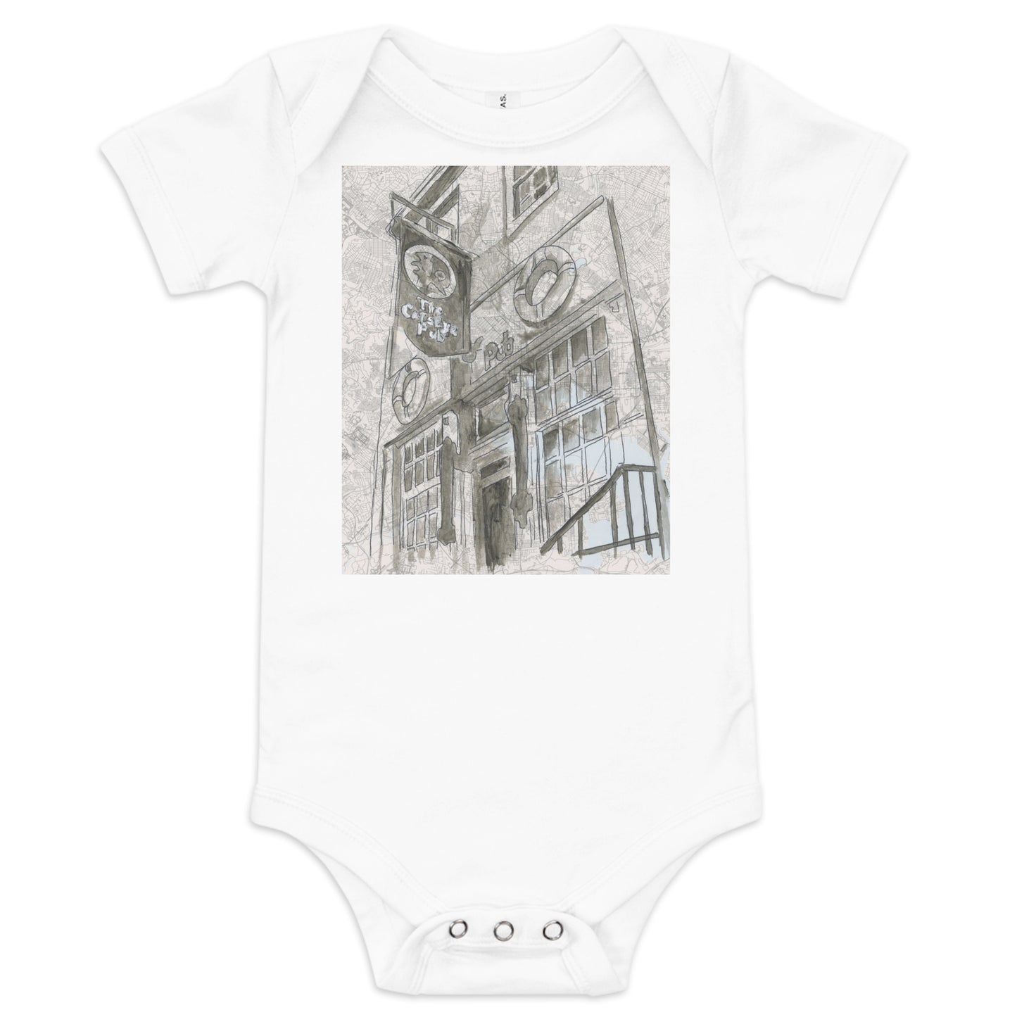 Cats Eye Pub baby onesie in white