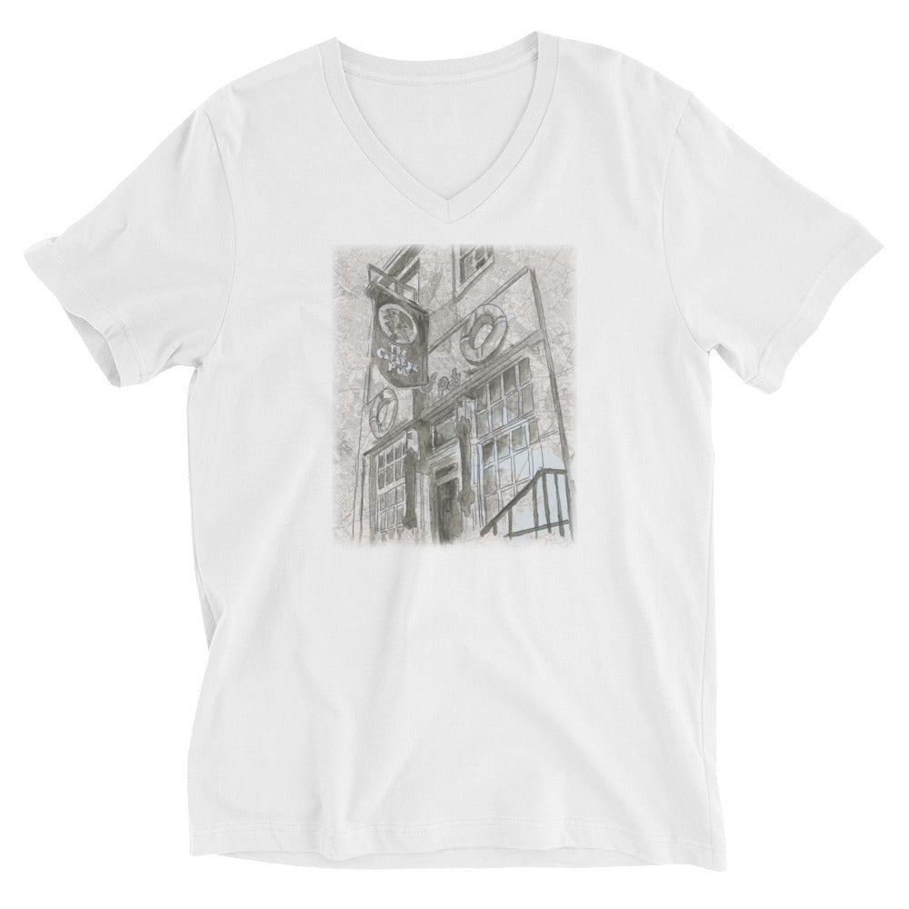 Cats Eye pub white v neck t-shirt