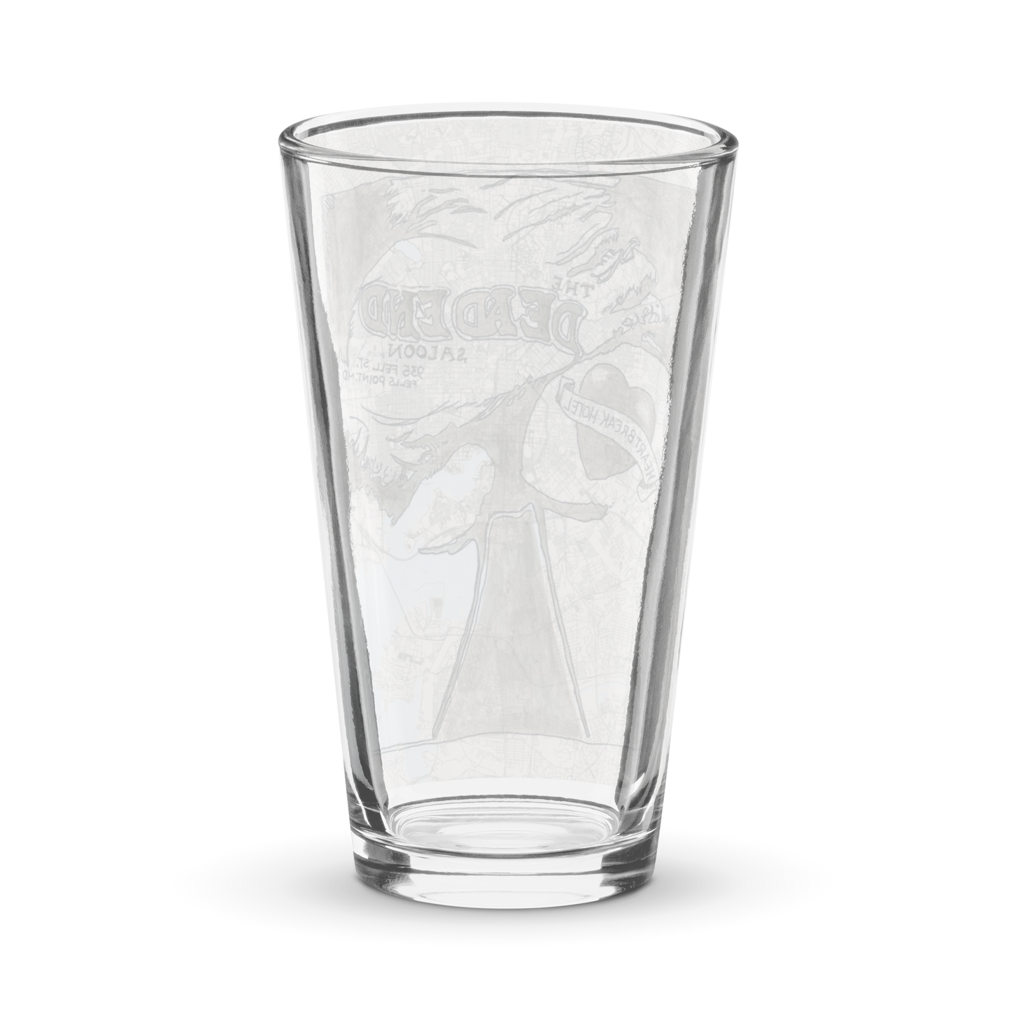 Back side of a Dead End Saloon Pint Glass