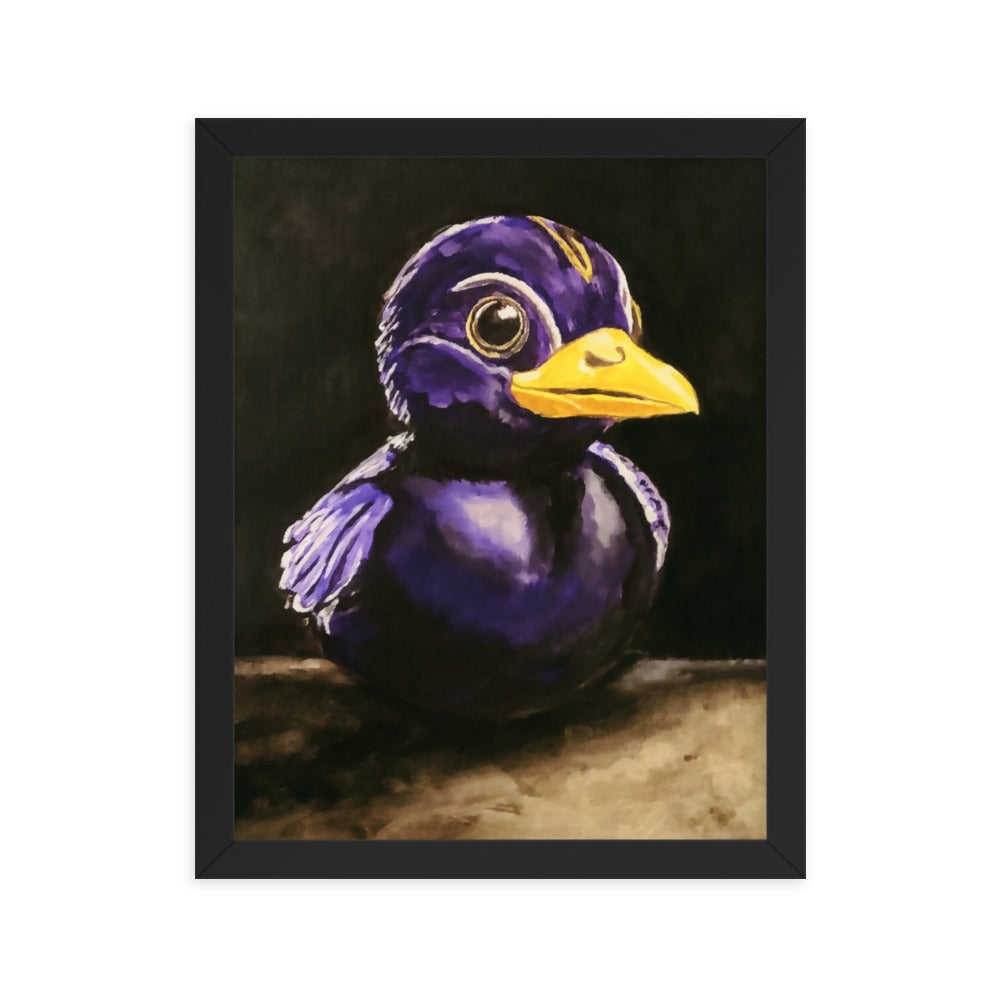 11x14 Fine art print of a rubber duck in black and purple in black frame