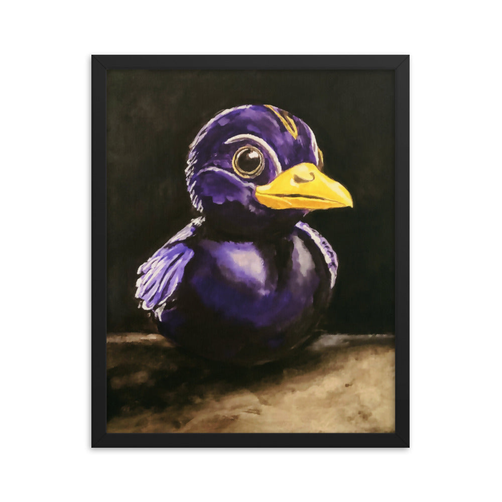 16x20 Fine art print of a rubber duck in black and purple in black frame