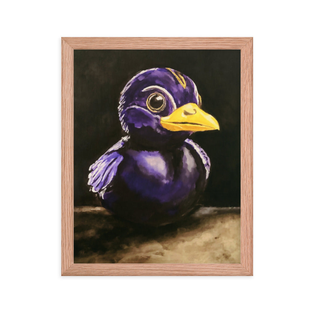 11x14 Fine art print of a rubber duck in black and purple in red oak frame