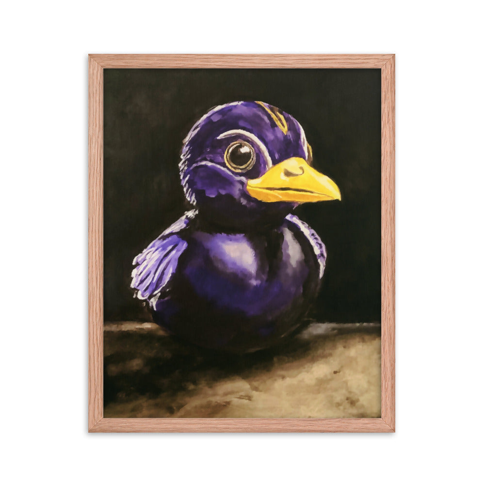 16x20 Fine art print of a rubber duck in black and purple in red oak frame