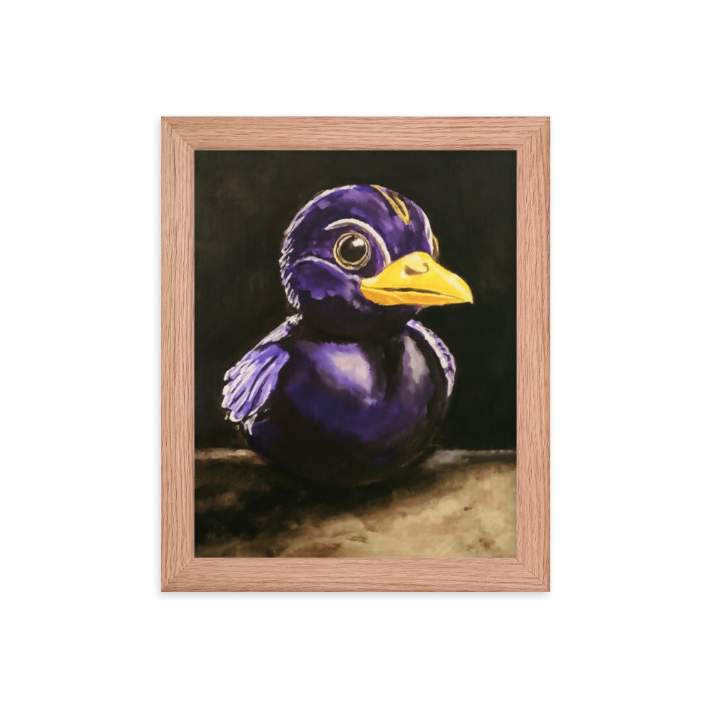 8x10 Fine art print of a rubber duck in black and purple in red oak frame