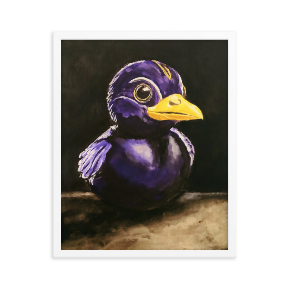 16x20 Fine art print of a rubber duck in black and purple in white frame