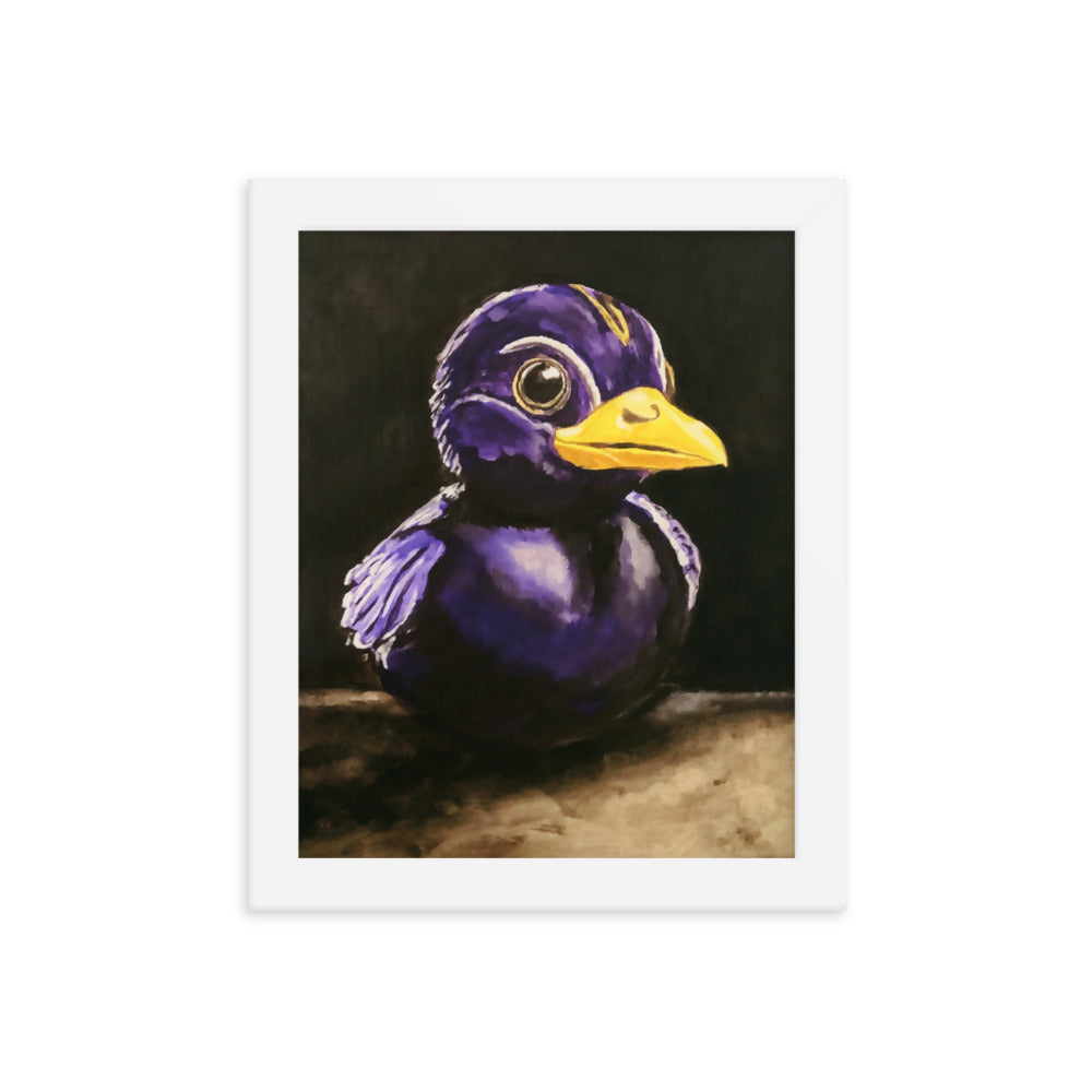 8x10 Fine art print of a rubber duck in black and purple in white frame