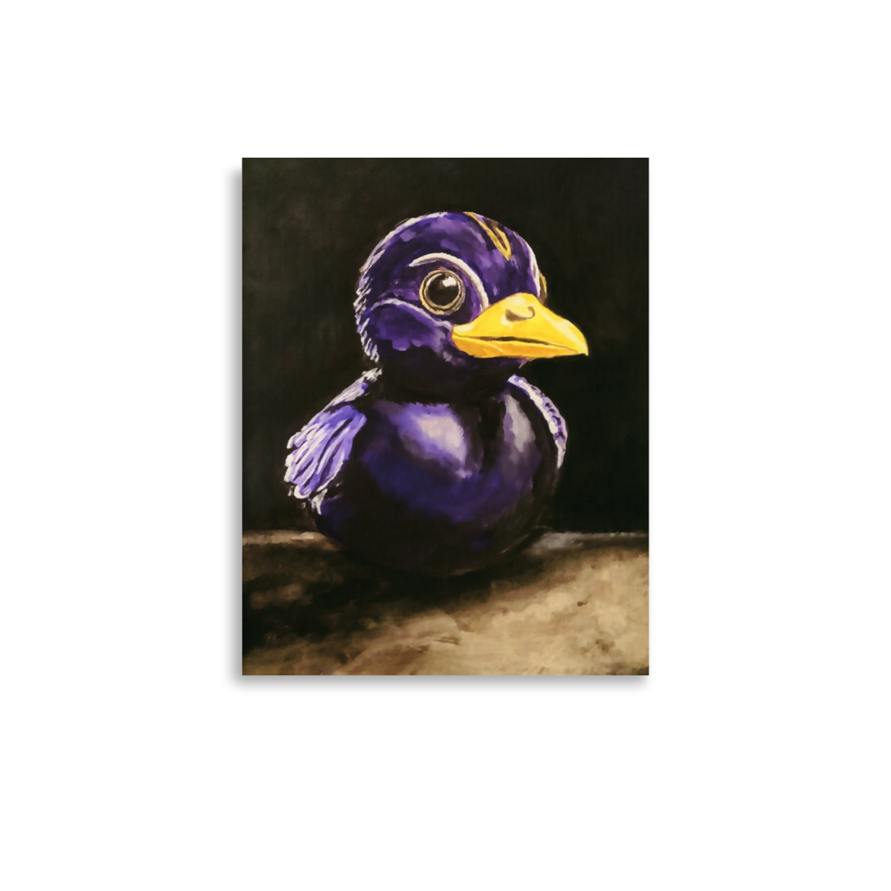 11x14 Fine art print of a painting of black and purple rubber duck 