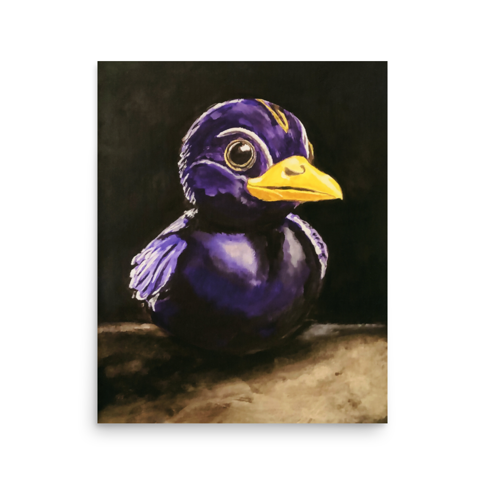 16x20 Fine art print of a painting of black and purple rubber duck 