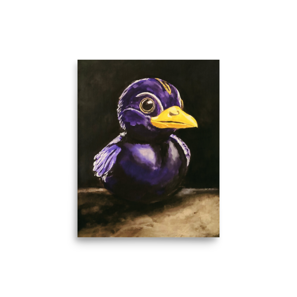 8x10 Fine art print of a painting of black and purple rubber duck 