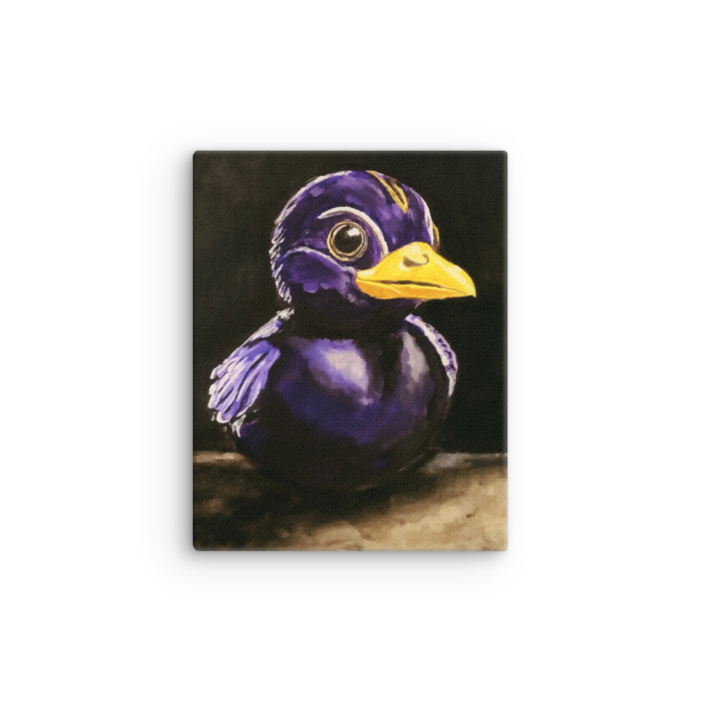 11x14 Canvas print of a painting of a rubber duck in black and pruple