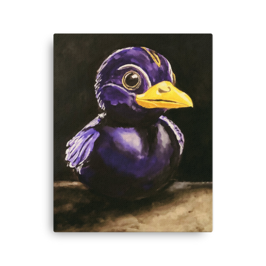 16x20 Canvas print of a painting of a rubber duck in black and pruple