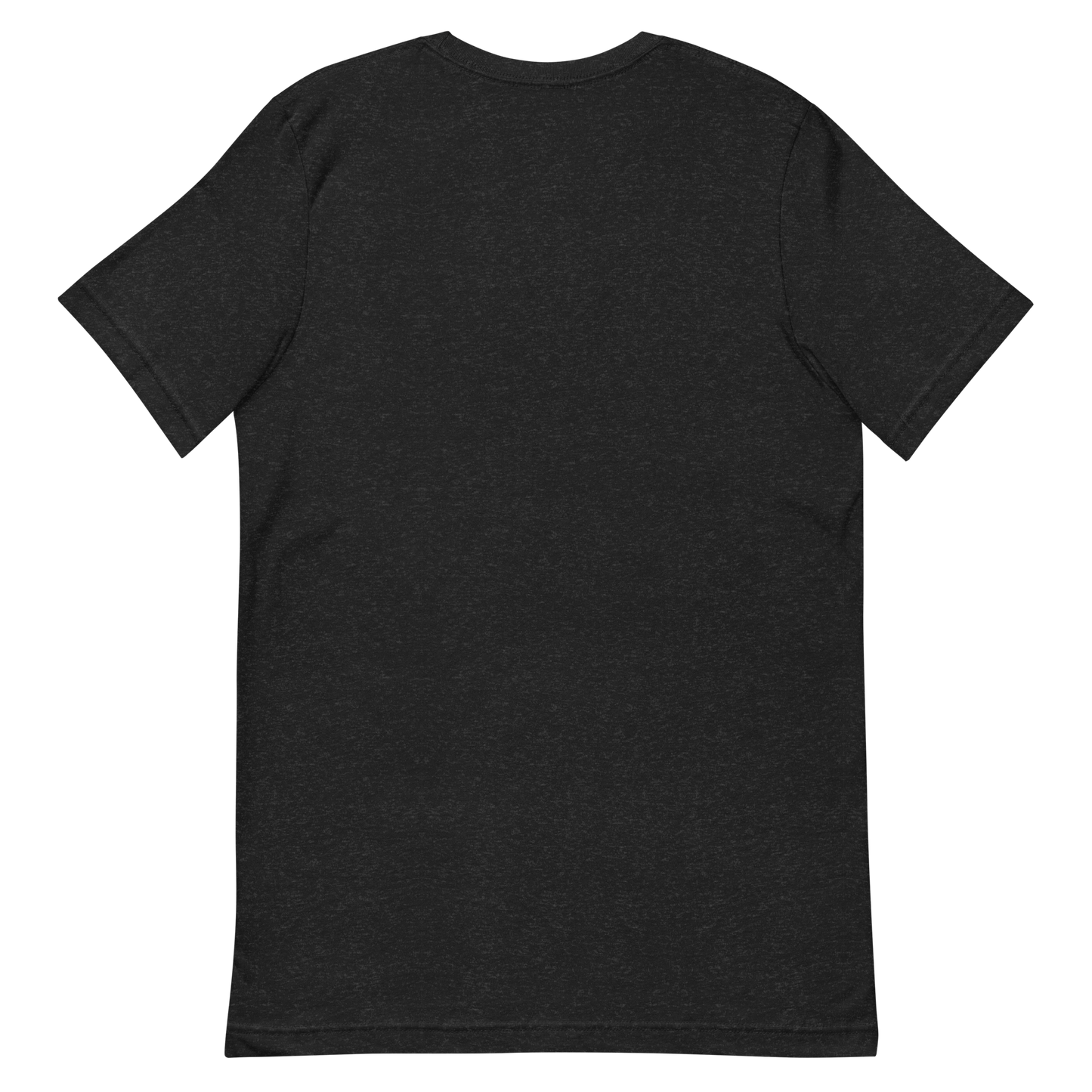 PIcture of the back of a black heather t-shirt