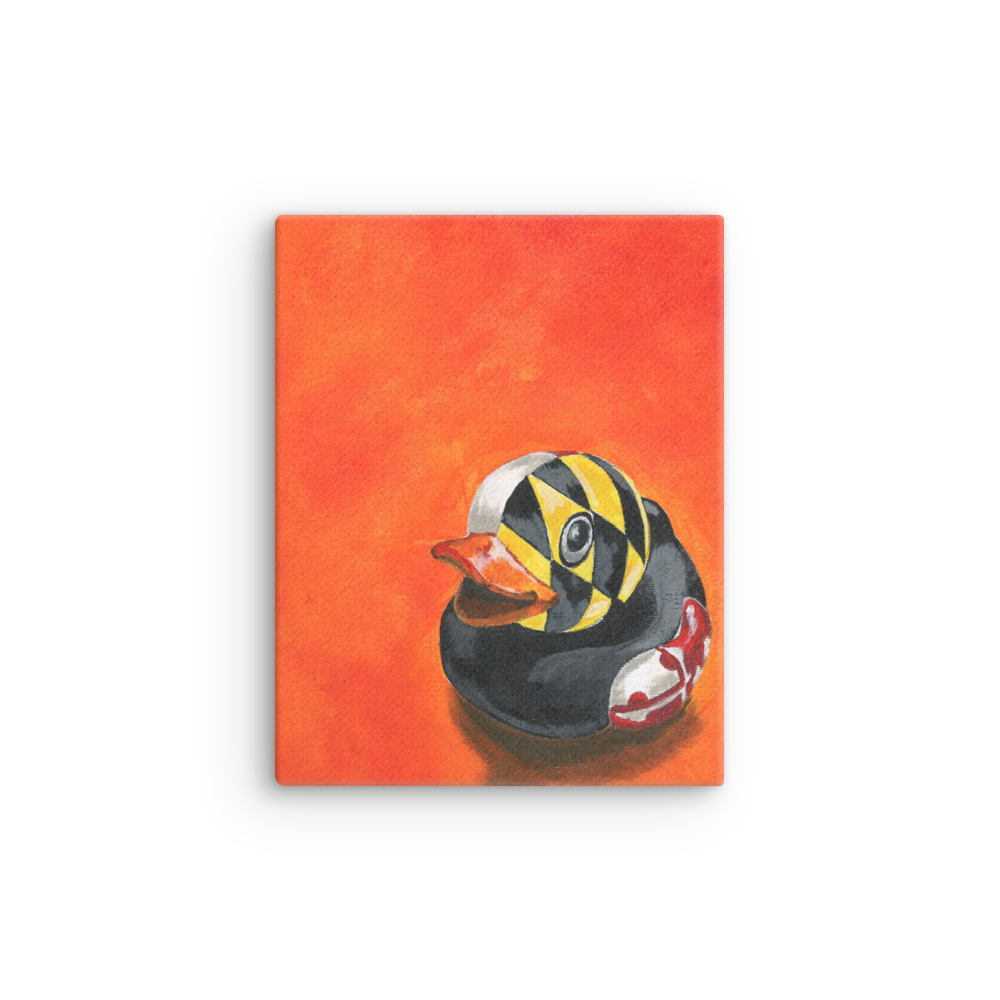 11x14 Fine art print of a painting of a rubber duck with the Maryland flag overlay in front of an orange background