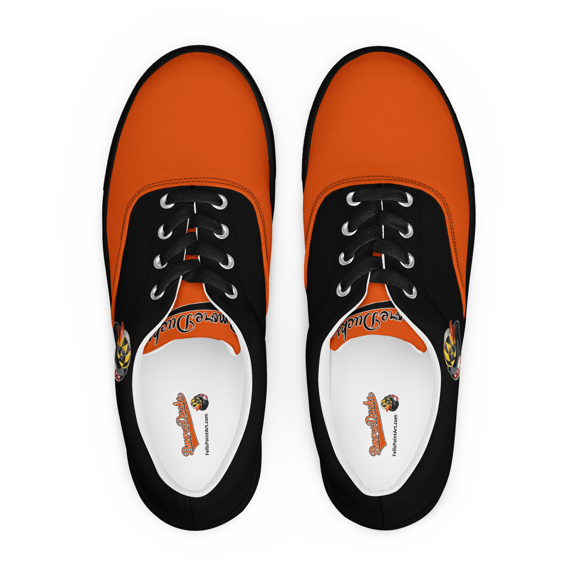 Baltimore Baseball Team Black and Orange Shoes with Maryland Flag Rubber Duck