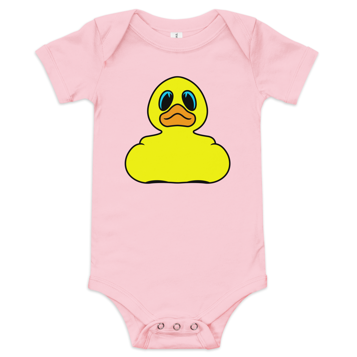 Baby onesie in pink with classic BMORE DUCKS! yellow rubber duck logo on front