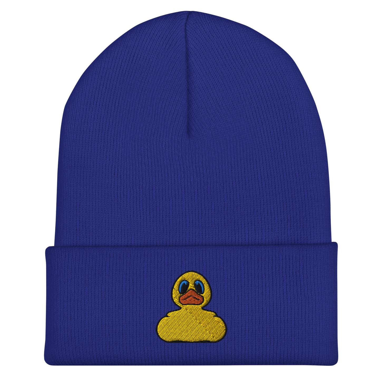 Cuffed beanie hat in royal blue with classic BMORE DUCKS! yellow rubber duck logo