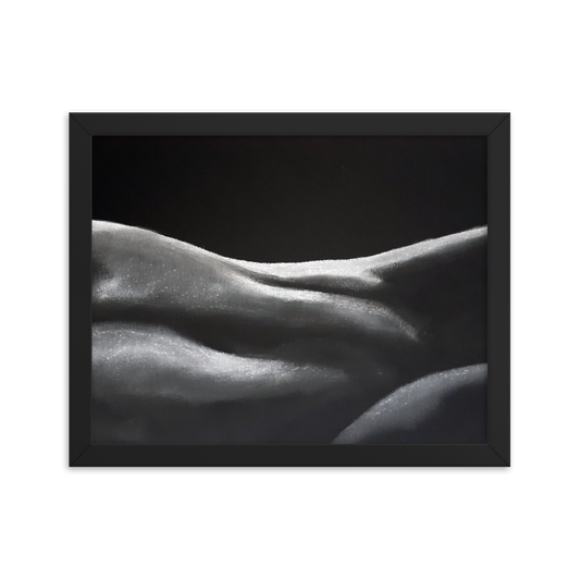 11x14 Framed print of a nude figurative painting of a woman's midsection. Framed in black