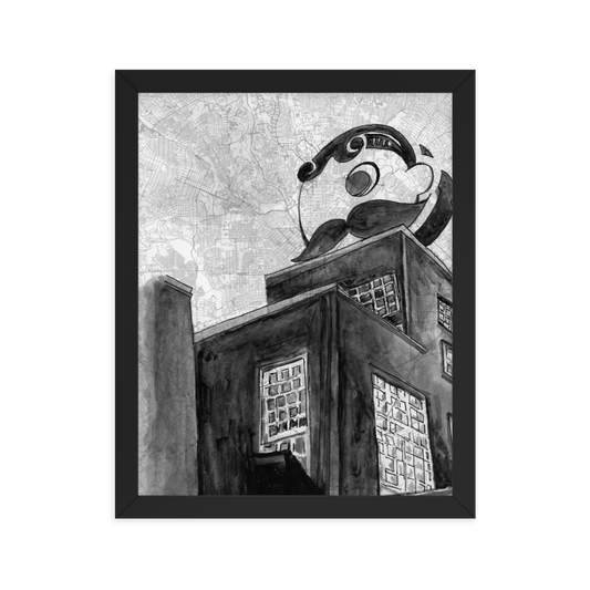 11x14 Framed print of a painting of the Natty Boh Tower. Framed in black