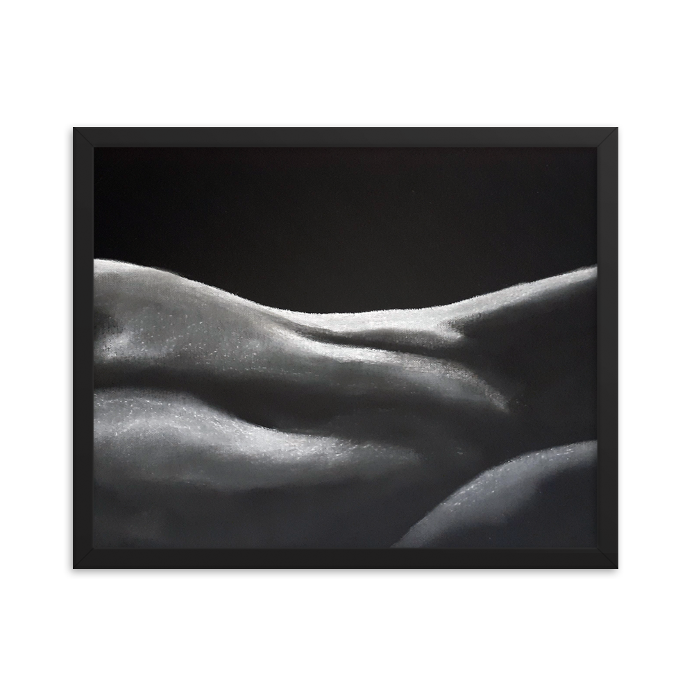 16x20 Framed print of a nude figurative painting of a woman's midsection. Framed in black