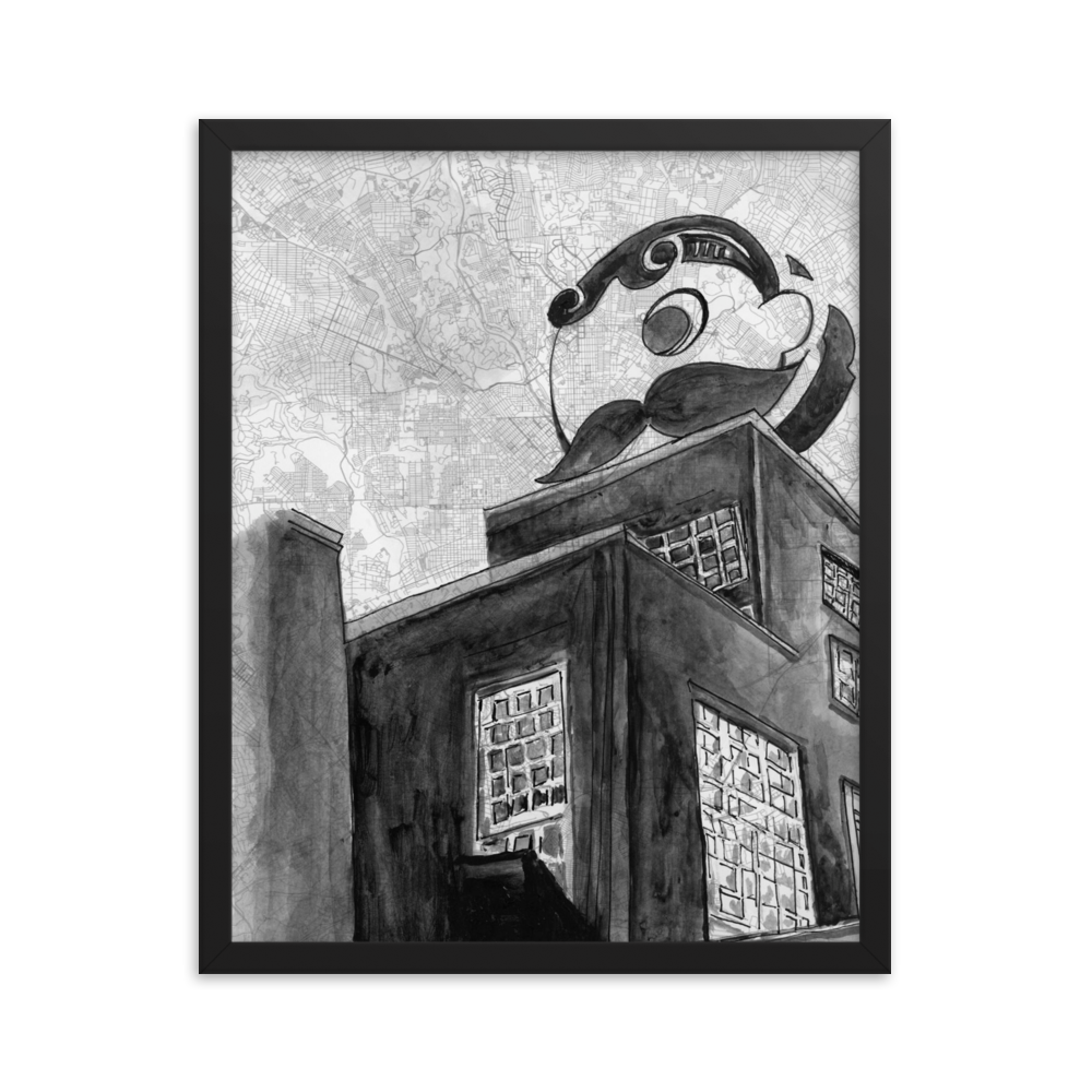 16x20 Framed print of a painting of the Natty Boh Tower. Framed in black