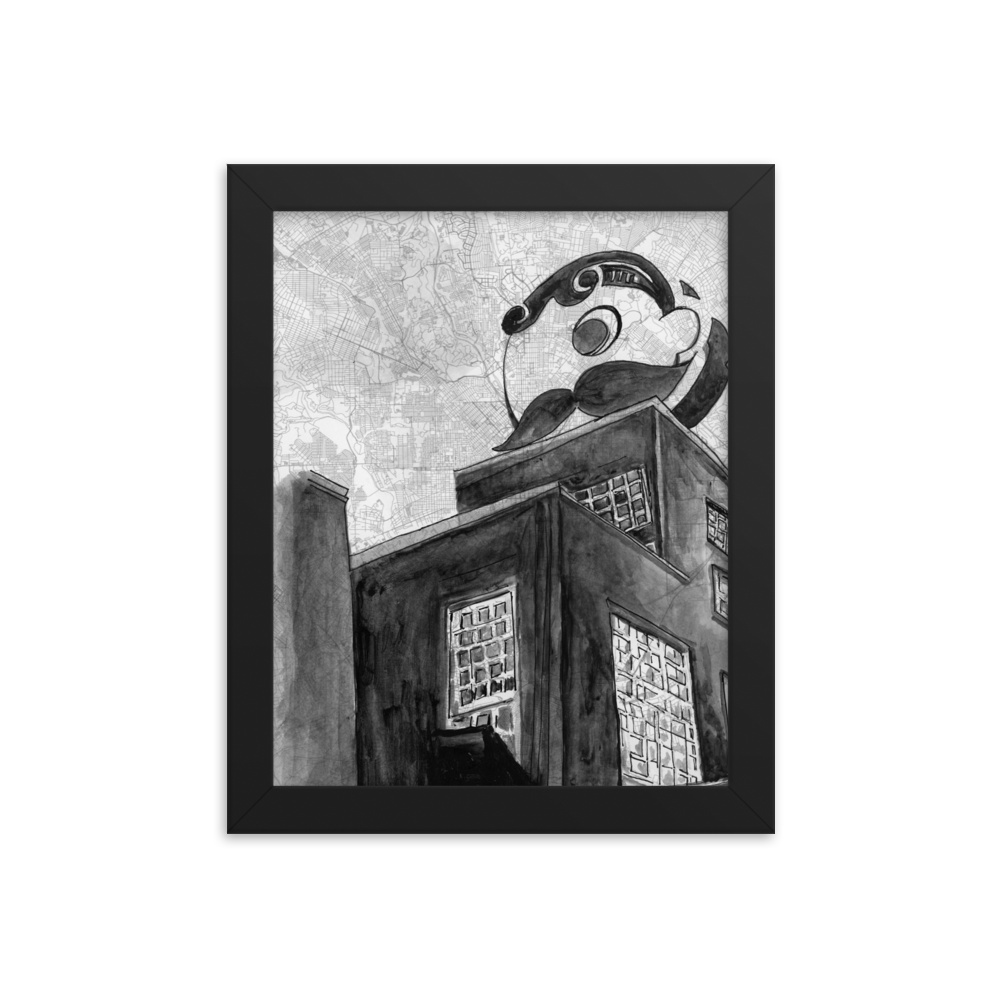 8x10 Framed print of a painting of the Natty Boh Tower. Framed in black