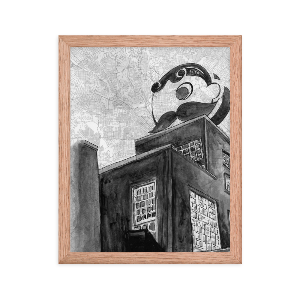 11x14 Framed print of a painting of the Natty Boh Tower. Framed in red oak