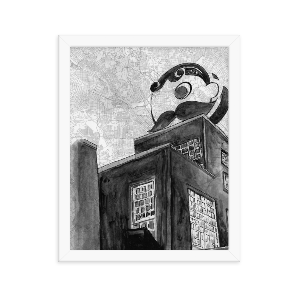 11x14 Framed print of a painting of the Natty Boh Tower. Framed in white