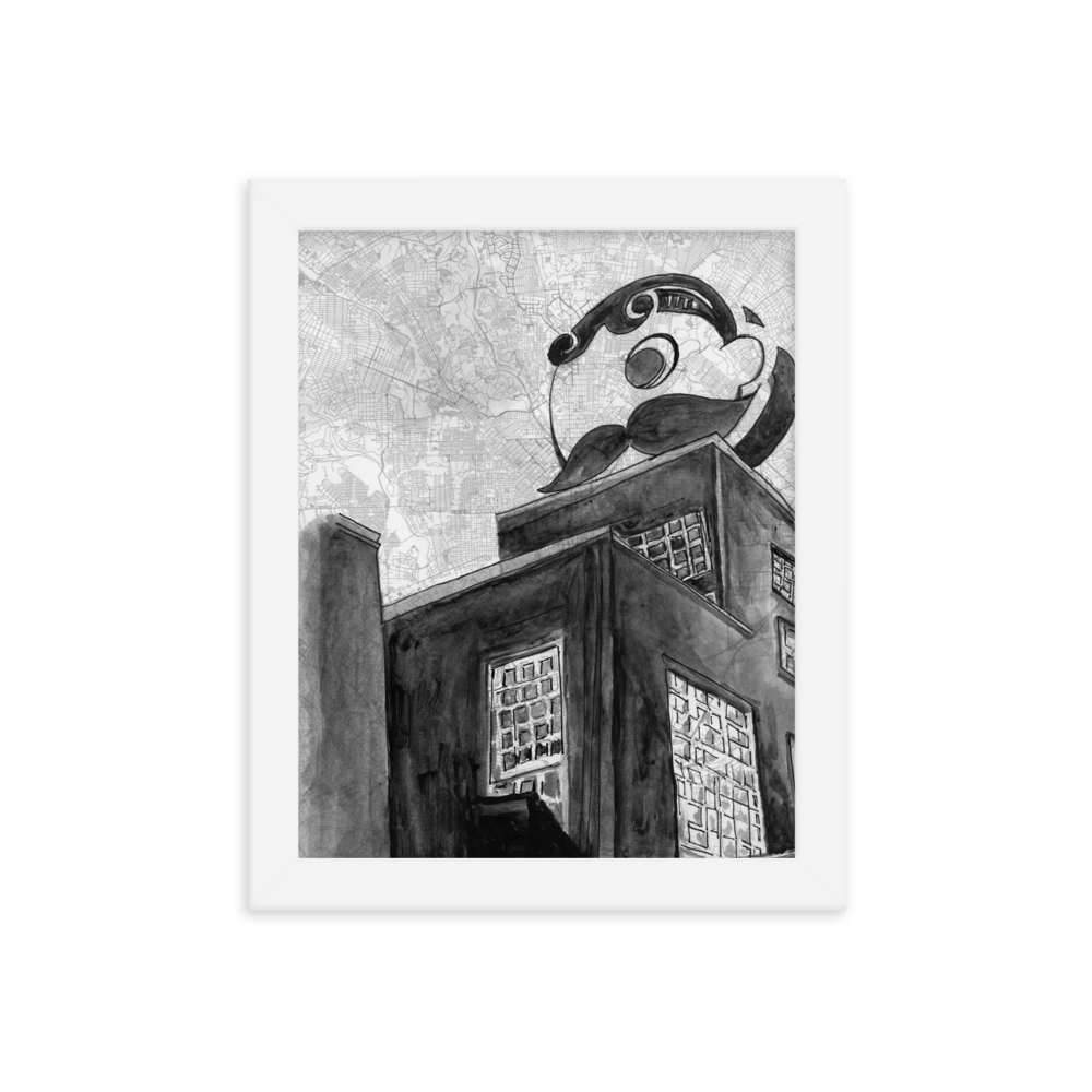 8x10 Framed print of a painting of the Natty Boh Tower. Framed in white