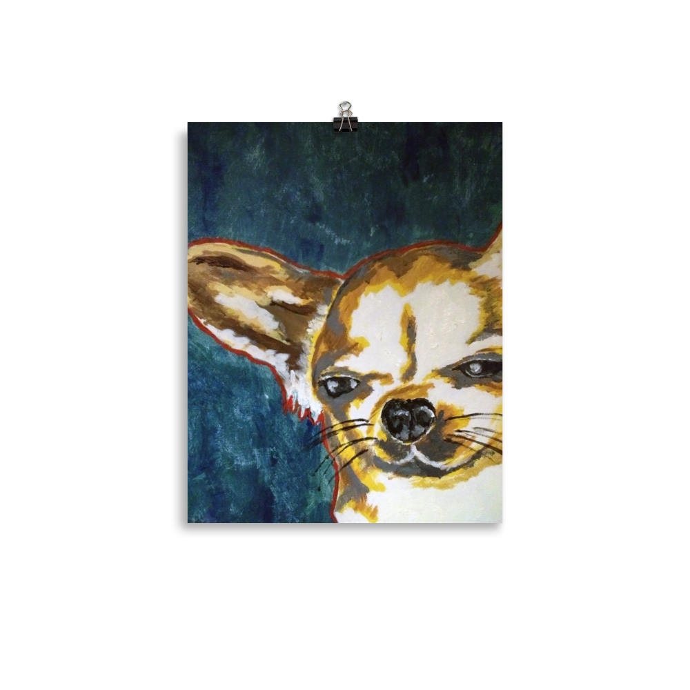 11x14 print of a Chihuahua with blue green background.