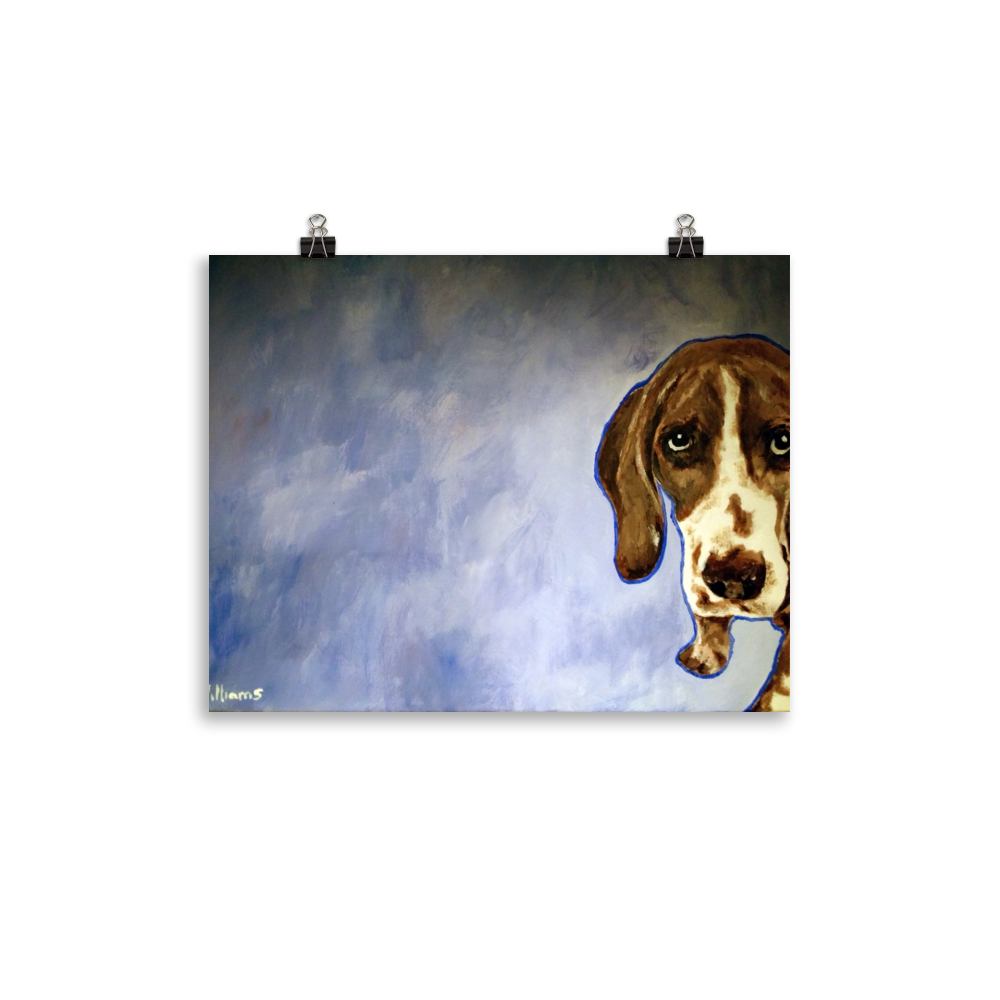 11x14 print of a Hound dog in front of a blue background