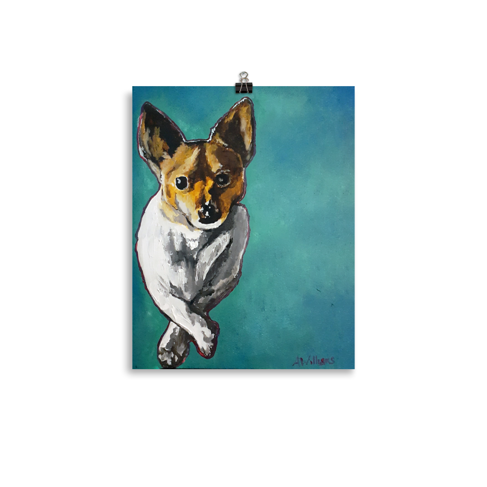 11x14 print of a Jack Russell Terrier painting with teal background