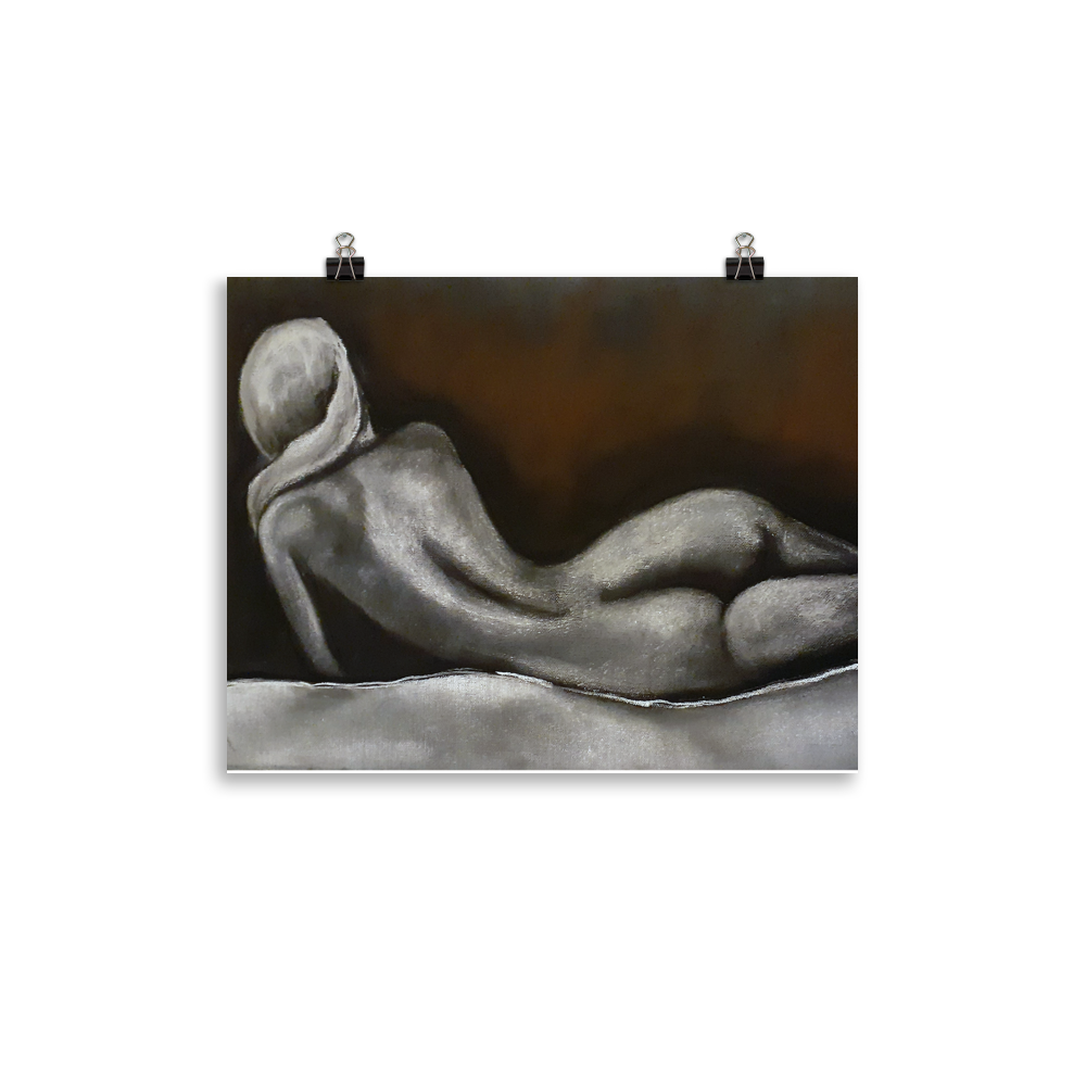 11x14 print of a nude figurative painting of a woman on her side and facing away