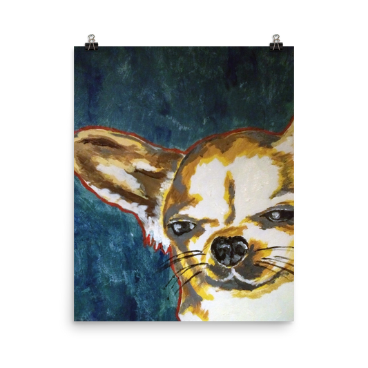 16x20 print of a Chihuahua with blue green background.