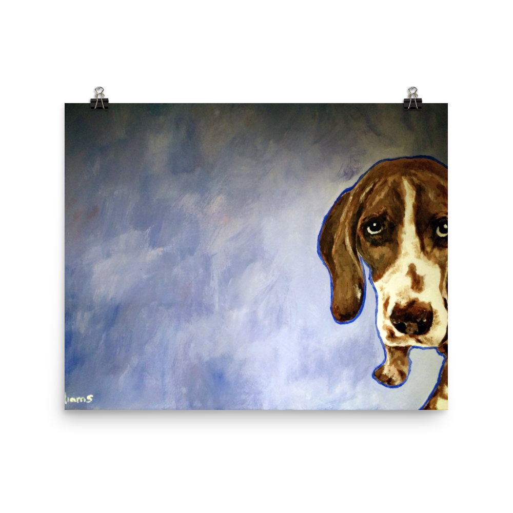 16x20 print of a Hound dog in front of a blue background