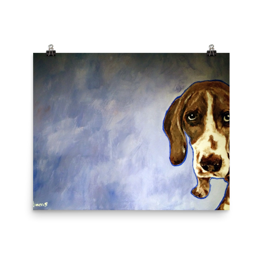 16x20 print of a Hound dog in front of a blue background