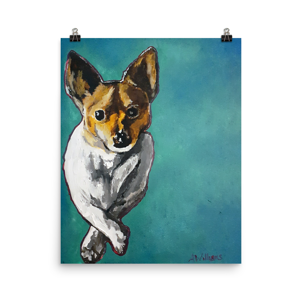 16x20 print of a Jack Russell Terrier painting with teal background