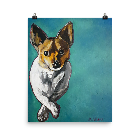 16x20 print of a Jack Russell Terrier painting with teal background