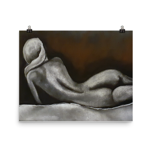 16x20 print of a nude figurative painting of a woman on her side and facing away