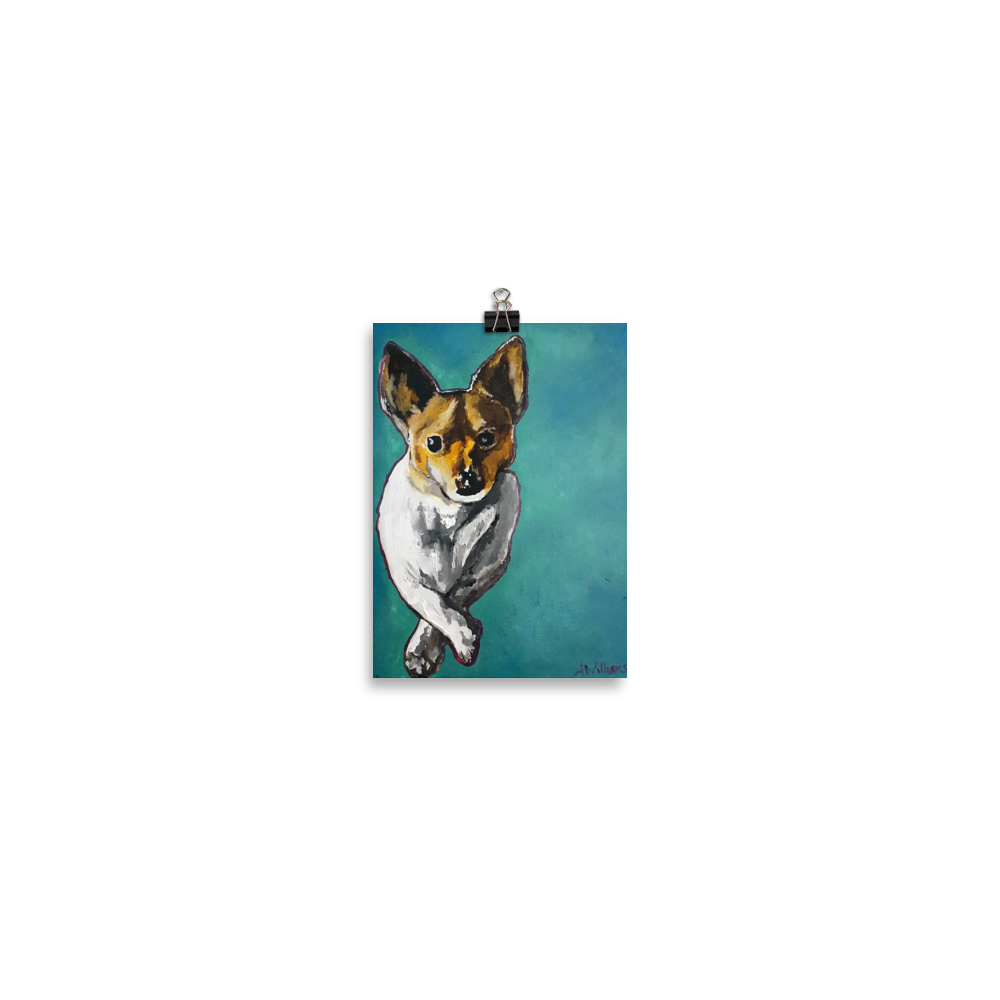 5x7 print of a Jack Russell Terrier painting with teal background