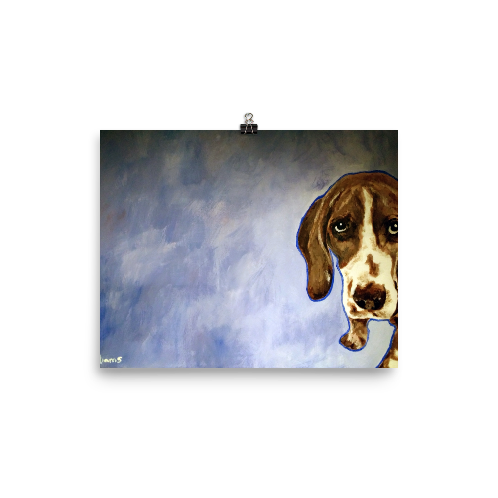 8x10 print of a Hound dog in front of a blue background