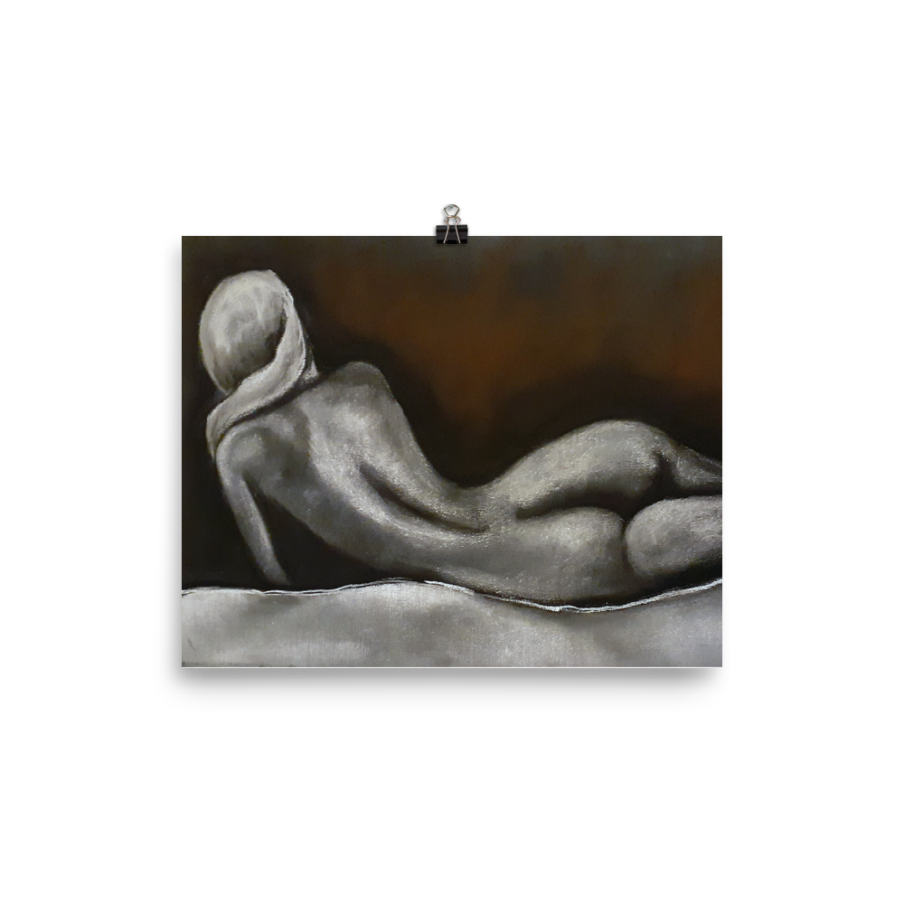 8x10 print of a nude figurative painting of a woman on her side and facing away